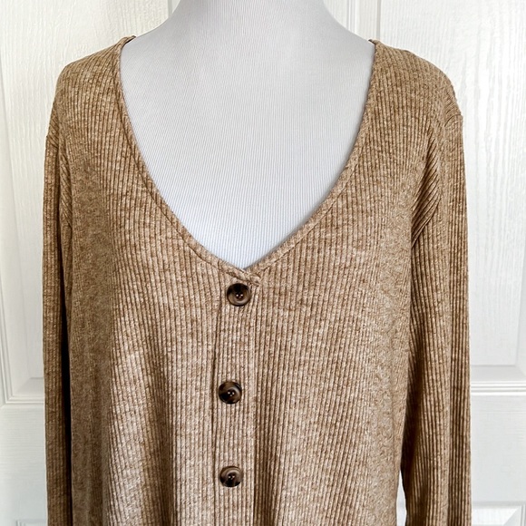 NWT Forever 21 Plus Oatmeal Tan Ribbed Soft V Neck Button Down Dress Sz 3X - Picture 2 of 12